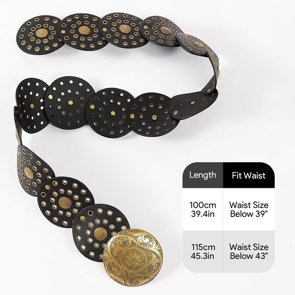 4217 Western Belts For Woman, Boho Disk Concho Leather Belts Circle Y2k Belt, - Picture 7 of 7